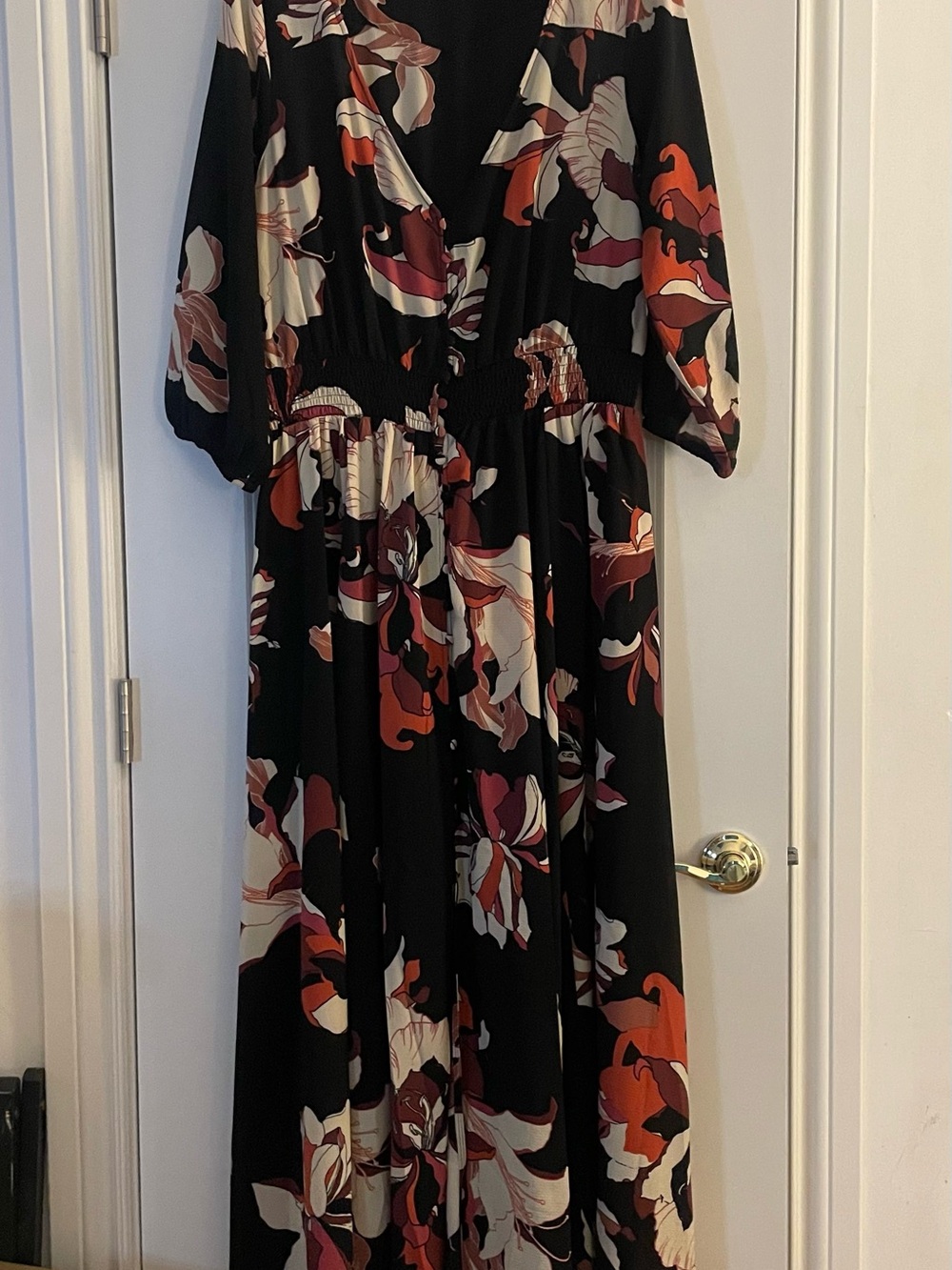 CITY CHIC Black Floral Maxi Dress with Rust & Cream Print